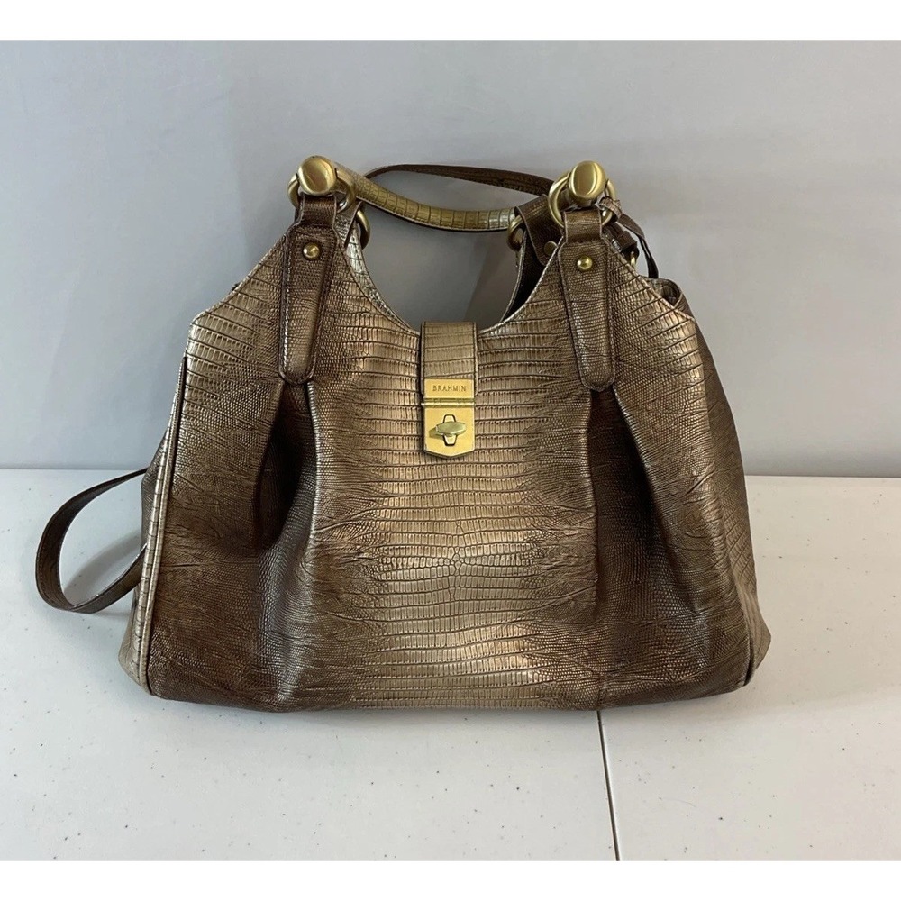 BRAHMIN ELISA HOBO‎ Mocha MELBOURNE LEATHER SATCHEL SHOULDER BAG HANDBAG